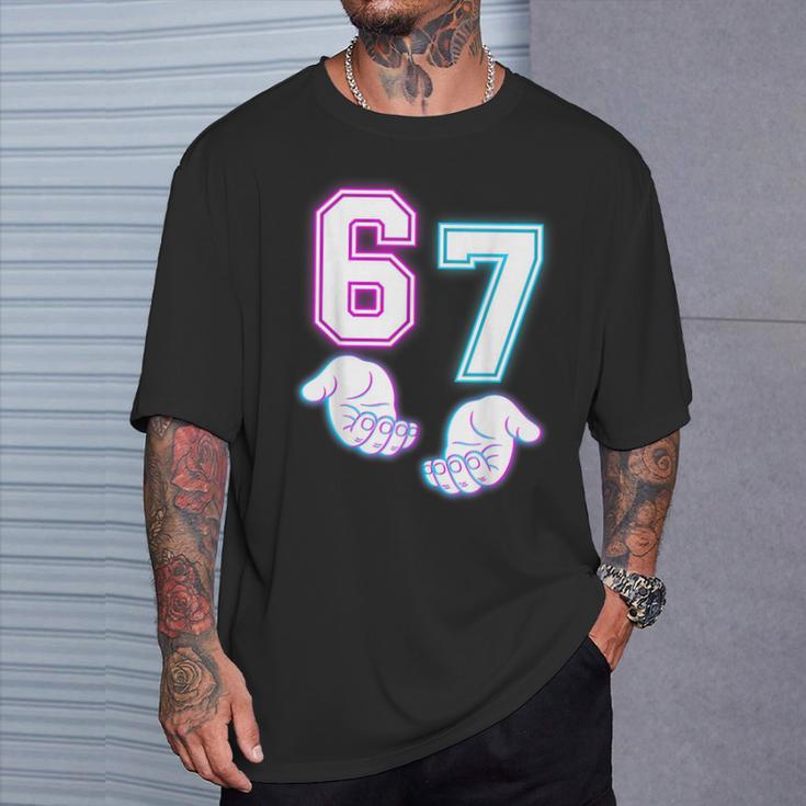 Six Seven 6 7 Meme Gen Alpha Slang 6 7 Glowing Hands T-Shirt - Seseable