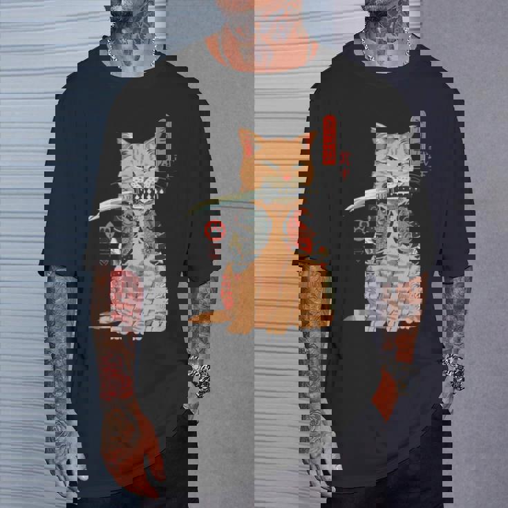 Katana Tatuada De Japón Asiáticoamurai Gato Geekintage Retro Camiseta unisex Regalos para él