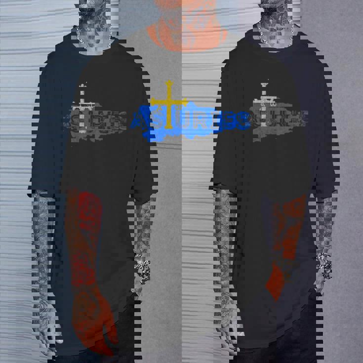 Mapa Y Bandera Asturiana Recuerdo Asturias España Manga Larga Camiseta unisex Regalos para él