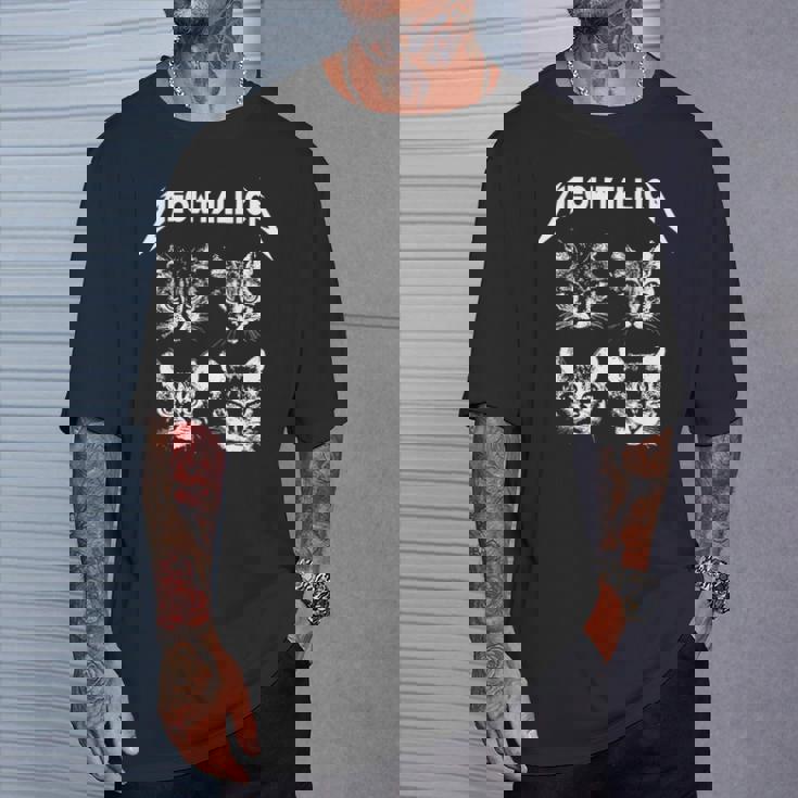 Meowtallica ブラック ホワイト 面白い パロディバンド 猫 子猫 恋人 長袖tシャツ Tシャツ 彼への贈り物