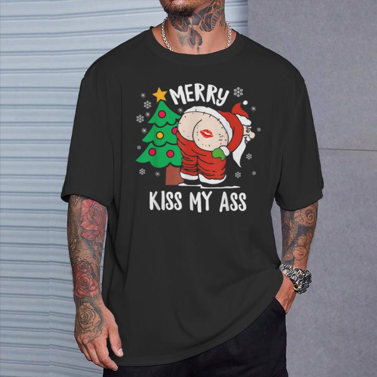 Merry Kiss My Ass Cadeau De Noël Amusant Père Noël T-Shirt Cadeaux pour lui