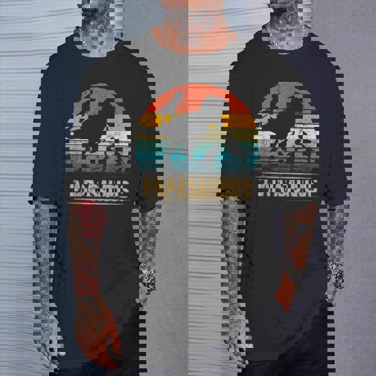 Papa DinosaurRex Papasaurus 3 Bambini Festa Del Papà Maglietta Regalos para él