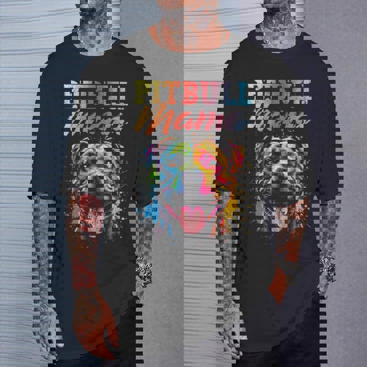 Pitbull Mama Colorful Pittie Mom Dog Lover Mother's Day T-Shirt Gifts for Him