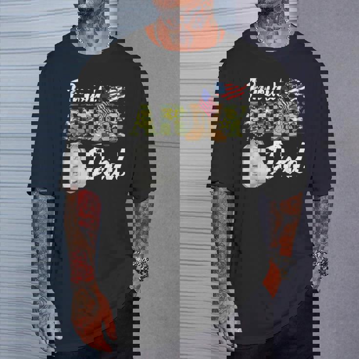 Proud Army Dad Military Dad With Dog Tag Us Flag T-Shirt Gifts for Him