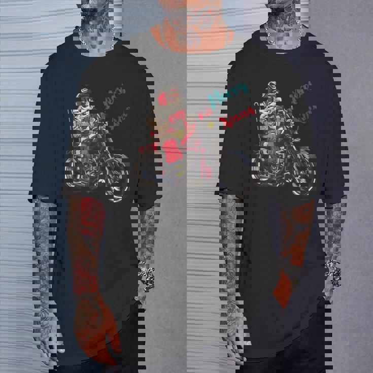 サンタクロース 面白い バイク イラスト メリー クリスマス パロディ イラスト Tシャツ 彼への贈り物