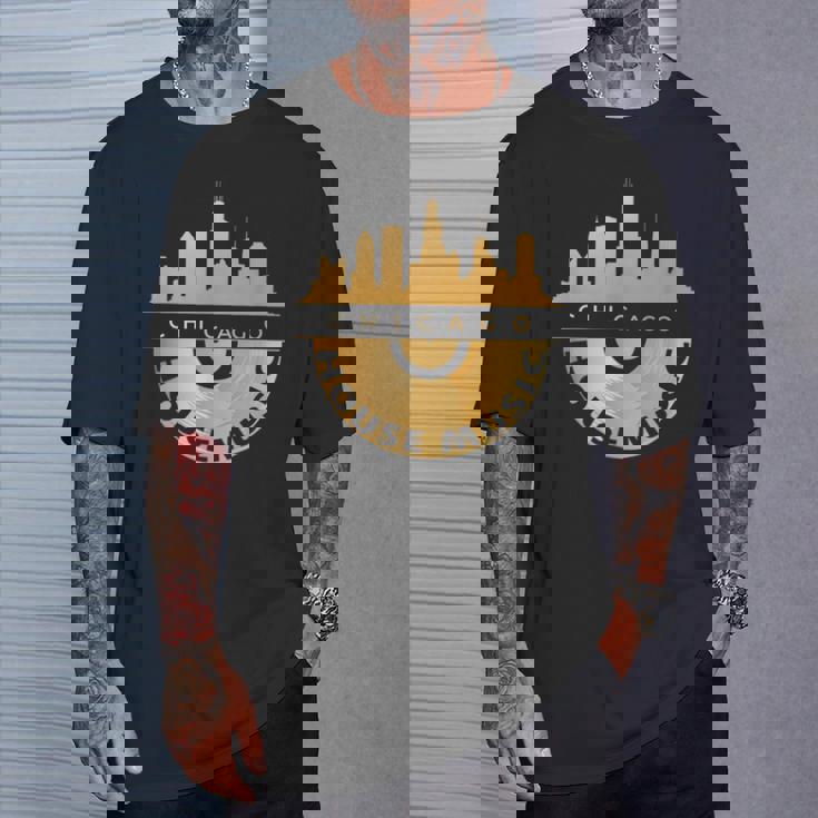 シカゴハウスミュージックシティスケープビニールレコードレイブテクノ Edm Tシャツ 彼への贈り物