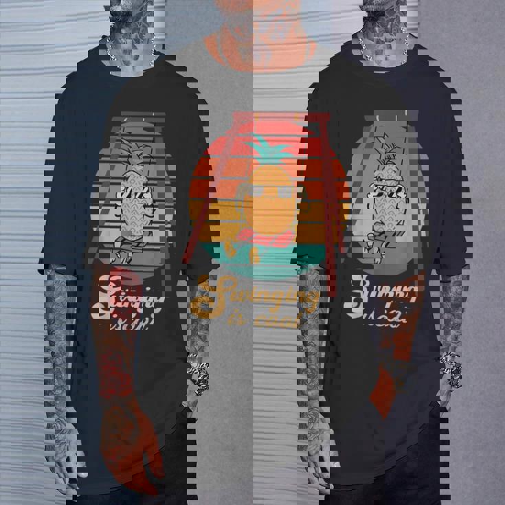 スイング パイナップル スイング クール 面白い フルーツ 男性 女性 子供 Pineapple Tシャツ 彼への贈り物