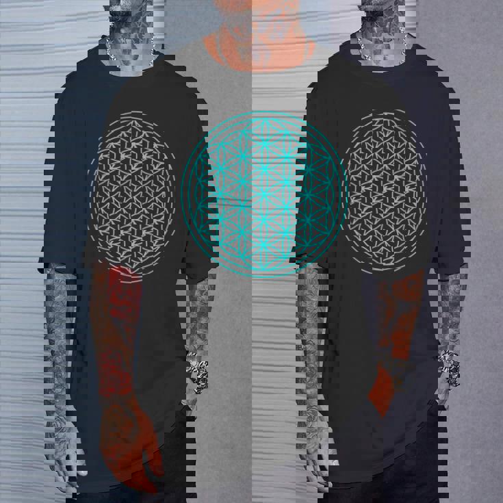 スピリチュアルセイクリッドジオメトリ 生命の花 ブルー Tシャツ 彼への贈り物