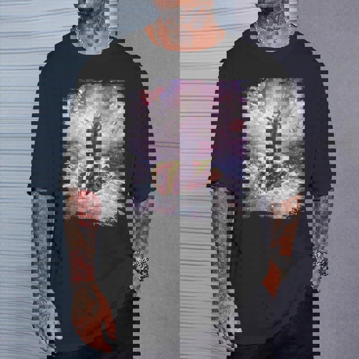 スペースキャットライディングアルパカユニコーン-ピザ＆タコス Tシャツ 彼への贈り物