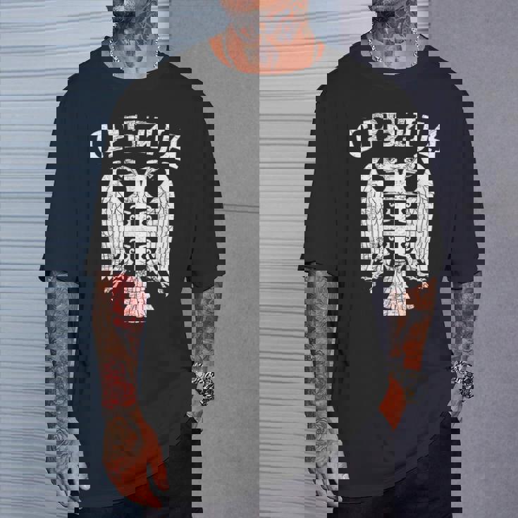 セルビア セルビア セルビア語 紋章 イーグル クロス 旗 キリル文字 Tシャツ 彼への贈り物