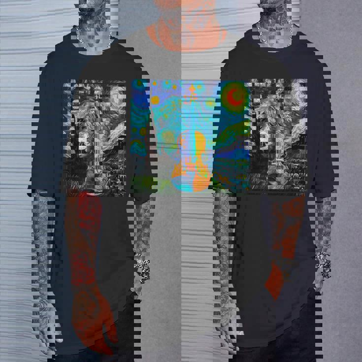 バイオリン 楽器 面白いtシャツ ゴッホ 星月夜 かわいい メンズ 子供 おもしろ 服 グッズ ネタ 音楽 Tシャツ 彼への贈り物