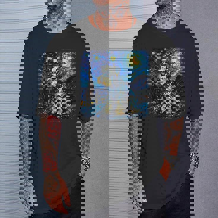 バン・ゴッホ 星月夜ミニチュア・シュナウザー 長袖tシャツ Tシャツ 彼への贈り物