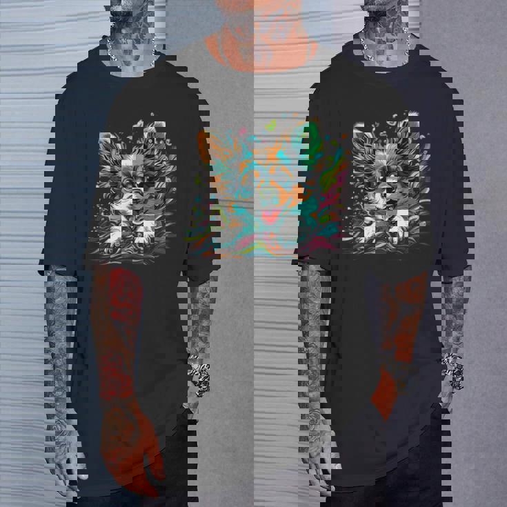 パピヨン犬の飼い主 パピヨン犬のアートワーク Tシャツ 彼への贈り物