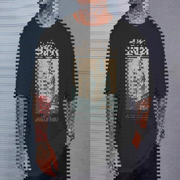 ビンテージ仙台大観音日本観光ポスター 長袖tシャツ Tシャツ 彼への贈り物