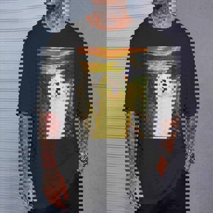 ポメラニアン 面白いtシャツ 犬 ムンクの叫び かわいい メンズ 子供 おもしろ 服 グッズ ネタ わんこ Tシャツ 彼への贈り物