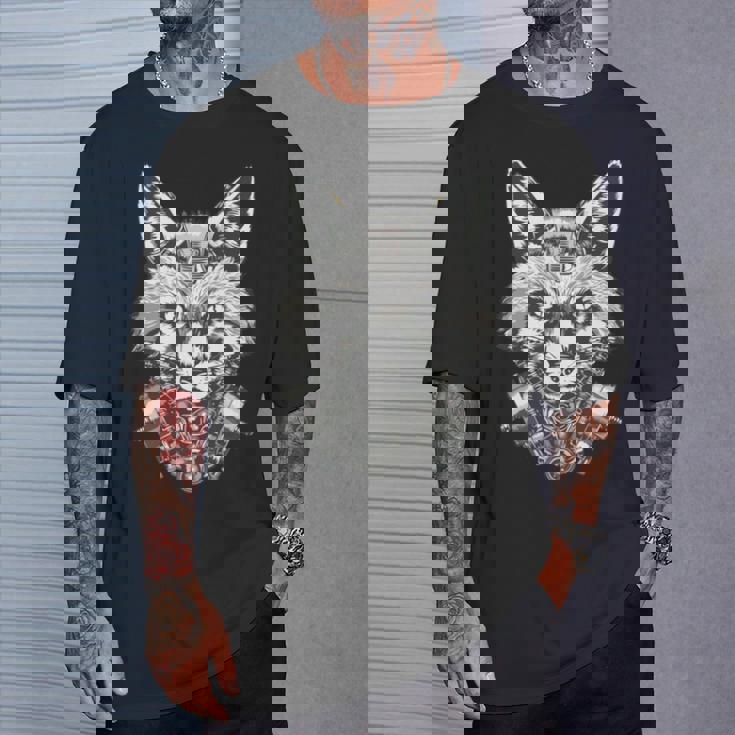 メカニカルきつね 近未来デザイン 長袖tシャツ Tシャツ 彼への贈り物