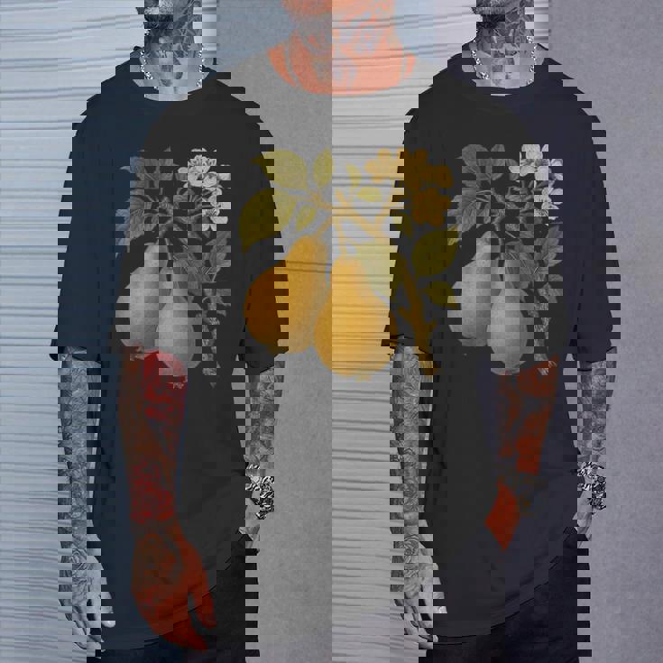 ヴィンテージボタニカル梨アートプリント Tシャツ 彼への贈り物