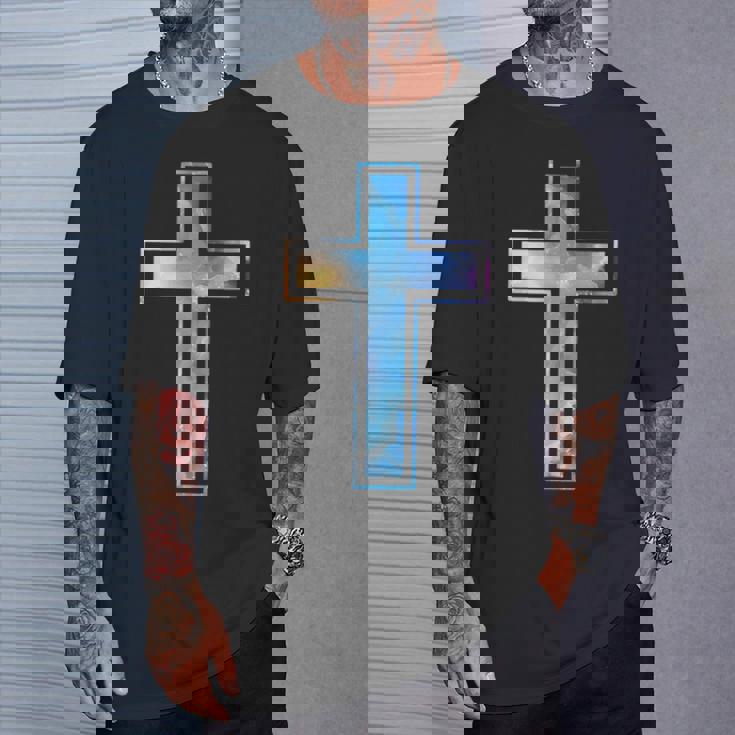 宗教のシルエット 信仰 水彩 キリスト教 十字架 Tシャツ 彼への贈り物