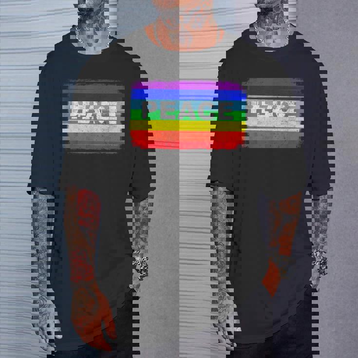 平和 シンボル 国旗 色 戦争反対 虹 Peace No Warintage Tシャツ 彼への贈り物