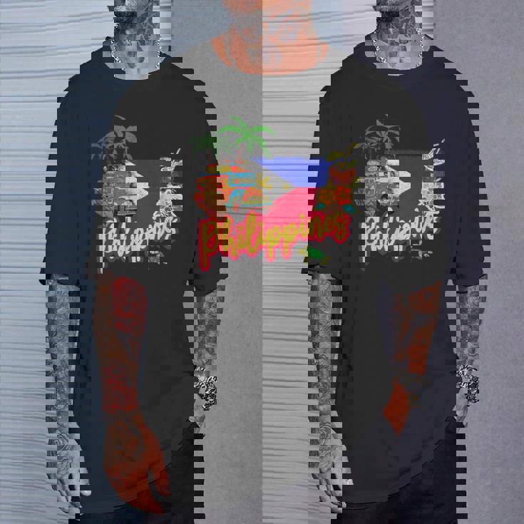 旗のヤシの木のお土産とフィリピンのヴィンテージメガネザル Tシャツ 彼への贈り物