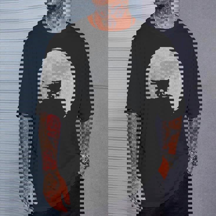 月と猫のシルエット ソマリ猫 Tシャツ 彼への贈り物