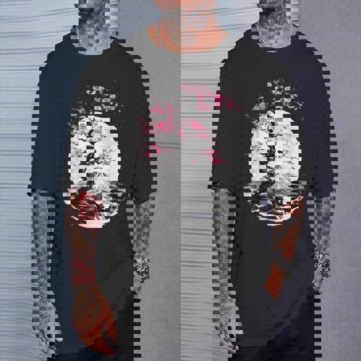 桜と月と富士山のtシャツ 春 花見 和柄 和風 和 メンズ レディース キッズ 水墨画 ギフト 服 サクラ Tシャツ 彼への贈り物