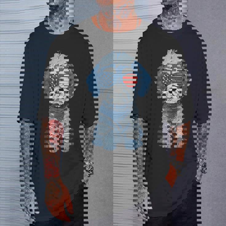 犬 柄 デニム パッチワーク アート Tシャツ 彼への贈り物