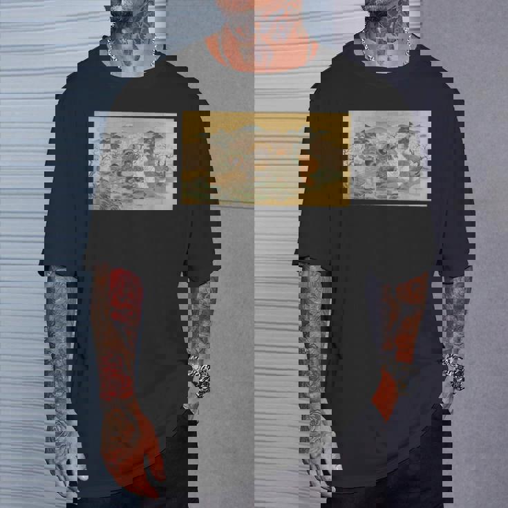 狸 狐 屏風絵 日本画 たぬき きつね Tシャツ 彼への贈り物