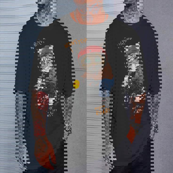 猫 バイク オートバイ おもしろ ねこ ライダース バイカー 面白い ネコ 長袖tシャツ Tシャツ 彼への贈り物