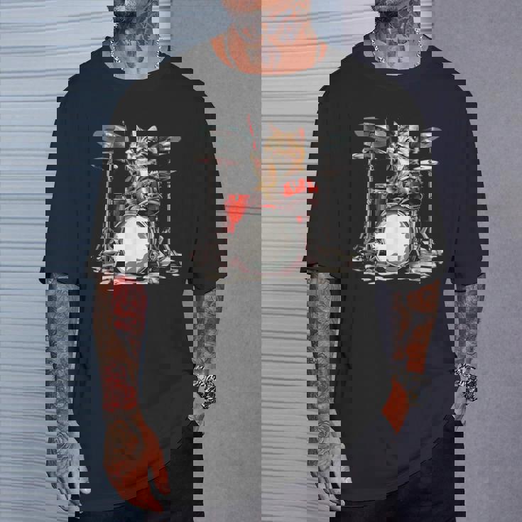 猫太鼓ドラムスティックかわいい猫と音楽 Tシャツ 彼への贈り物