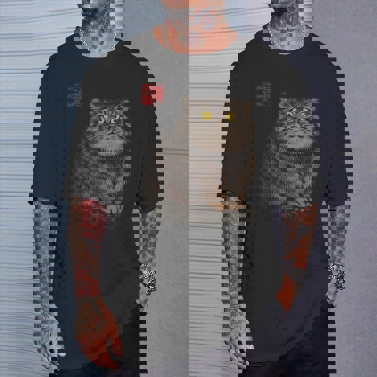 禅 マヌルネコ（パラスキャット）墨絵に着想を得たミニマルアニマルアート Tシャツ 彼への贈り物