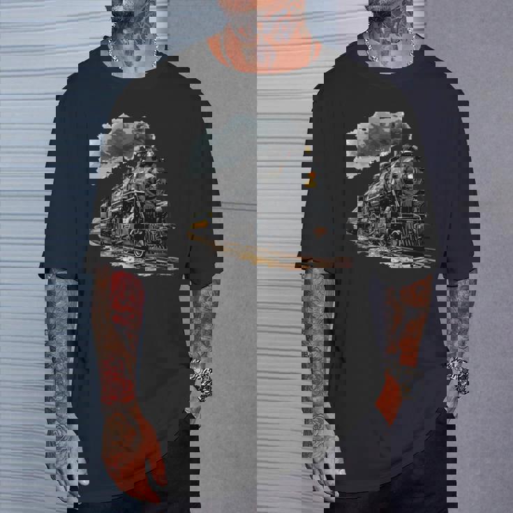 蒸気機関車 鉄道 機関車 ギフト 蒸気機関車 長袖tシャツ Tシャツ 彼への贈り物