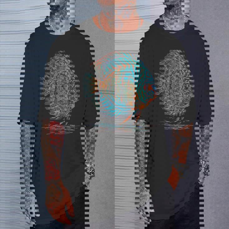 青 円盤魚 アクアリウム フィッシュキーパー Tシャツ 彼への贈り物