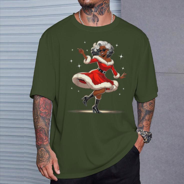 African Santa Wife Dancing African American Christmas T-Shirt Gifts for Him