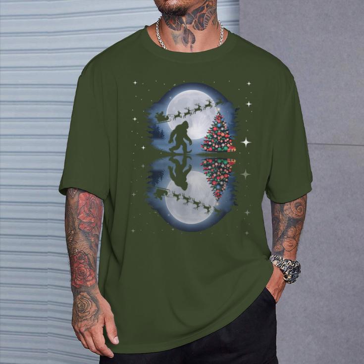 Bigfoot Christmas Santa Sleigh Reindeer T-Shirt Gifts for Him