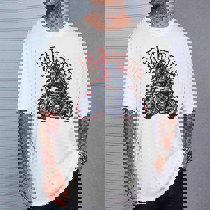 Followmeバイクに乗るゴリラのバックプリントデザイン Tシャツ 彼への贈り物