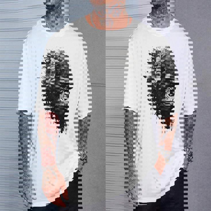 Gorilla Flowers モンキーアニマルプリントアート ゴリラ Tシャツ 彼への贈り物