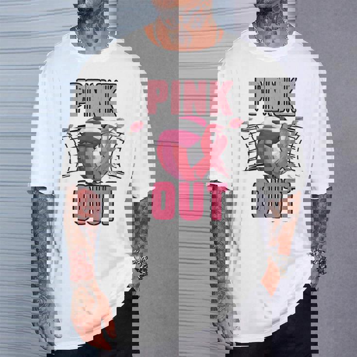 Pink Out Volleyball Breast Cancer Awareness Ribbon Volley T-Shirt Gifts for Him