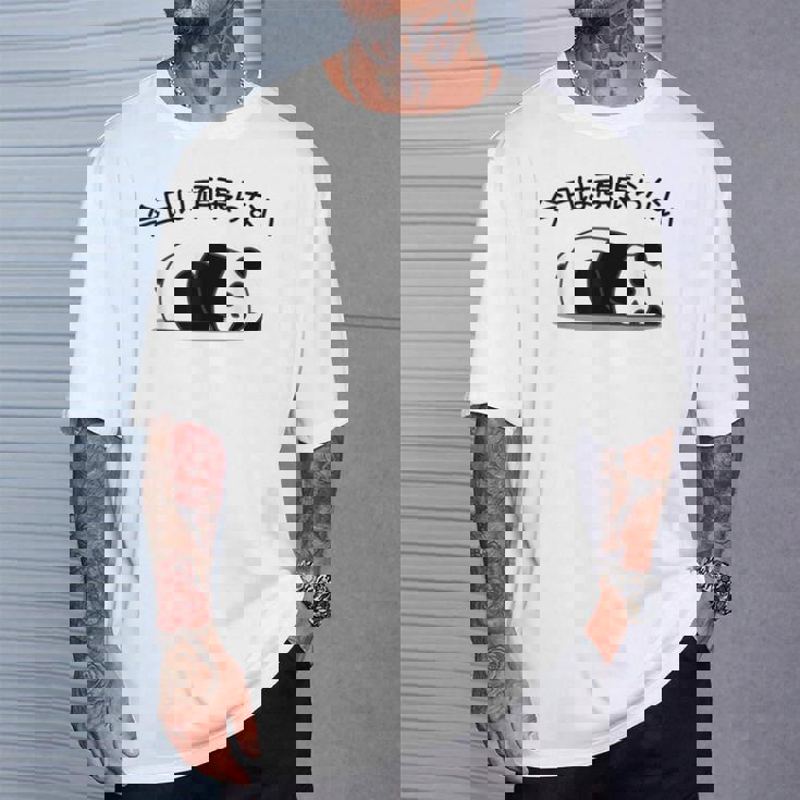 【今日は頑張らない】パンダ おもしろ 面白い熊 可愛い ユーモア ギャグ ネタ ウケ狙い 笑える だらだら ウケる Tシャツ 彼への贈り物