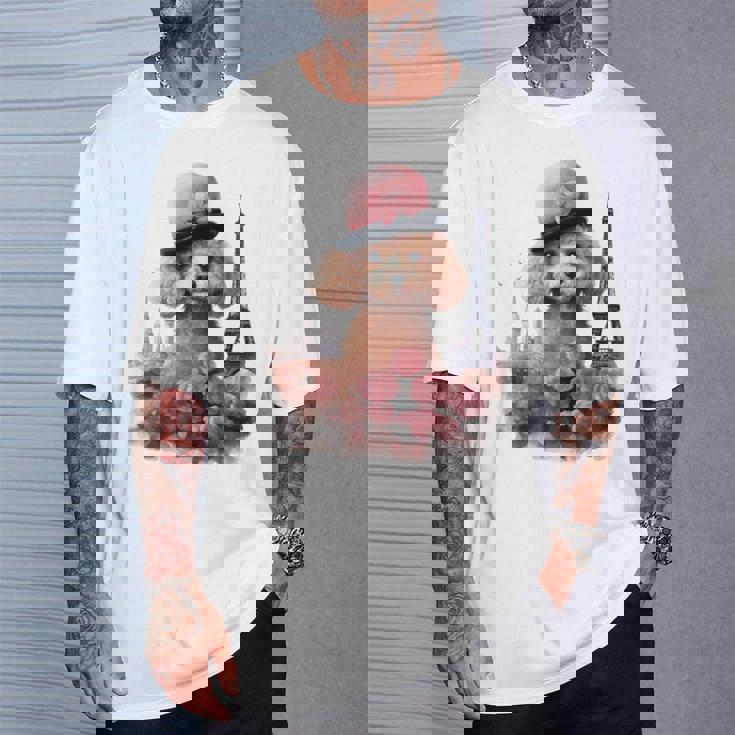 かわいい フランス パリ エッフェル塔 トイプードル パリジャンプードル 長袖tシャツ Tシャツ 彼への贈り物