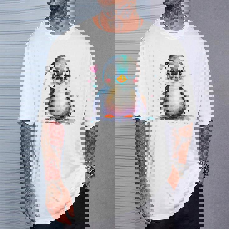 ちょっと可愛い赤ちゃんペンギンの鳥とハートのペンギン。 Tシャツ 彼への贈り物