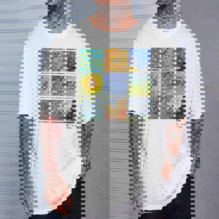 ひまわりと星月夜のゴッホ絵画コラージュ Tシャツ 彼への贈り物