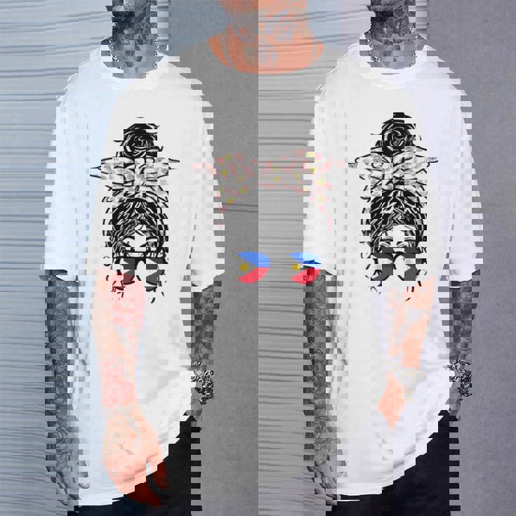 フィリピン 散らかった団子 バンダナ付き フィリピン国旗グラス 長袖tシャツ Tシャツ 彼への贈り物
