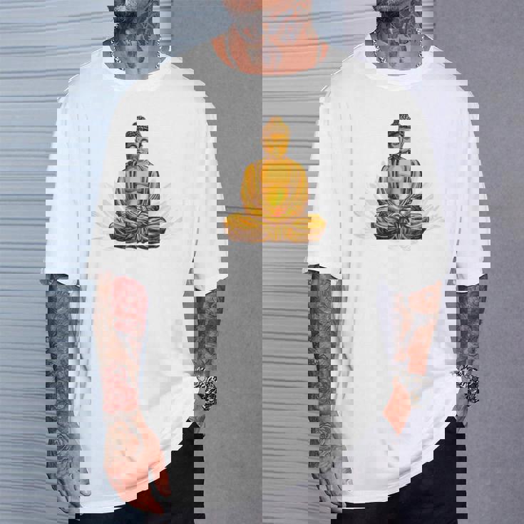 ブッダ 国際ヨガデー バックプリント Tシャツ 彼への贈り物