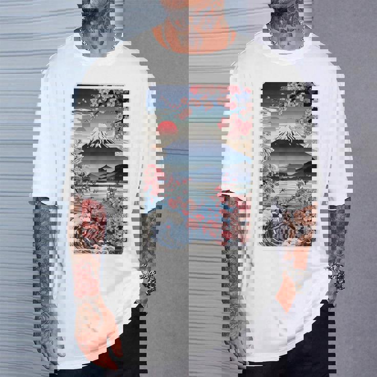 日本の桜庭 芸者 富士山 桜 木 Tシャツ 彼への贈り物