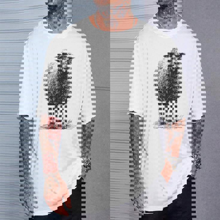 羊 アニマルプリント 動物園 ドローイング アート 絵画 羊 Tシャツ 彼への贈り物