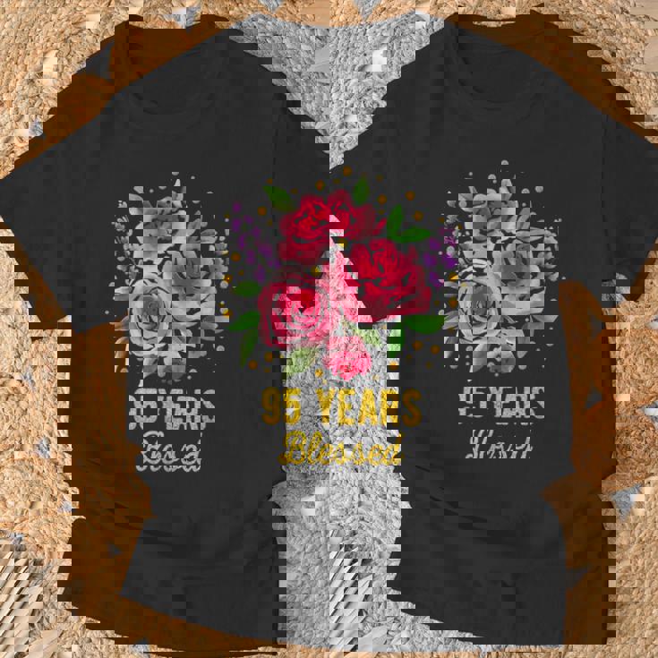 95歳 祝福されたかわいいバラの花 95歳 95歳の誕生日 Tシャツ 高齢者への贈り物