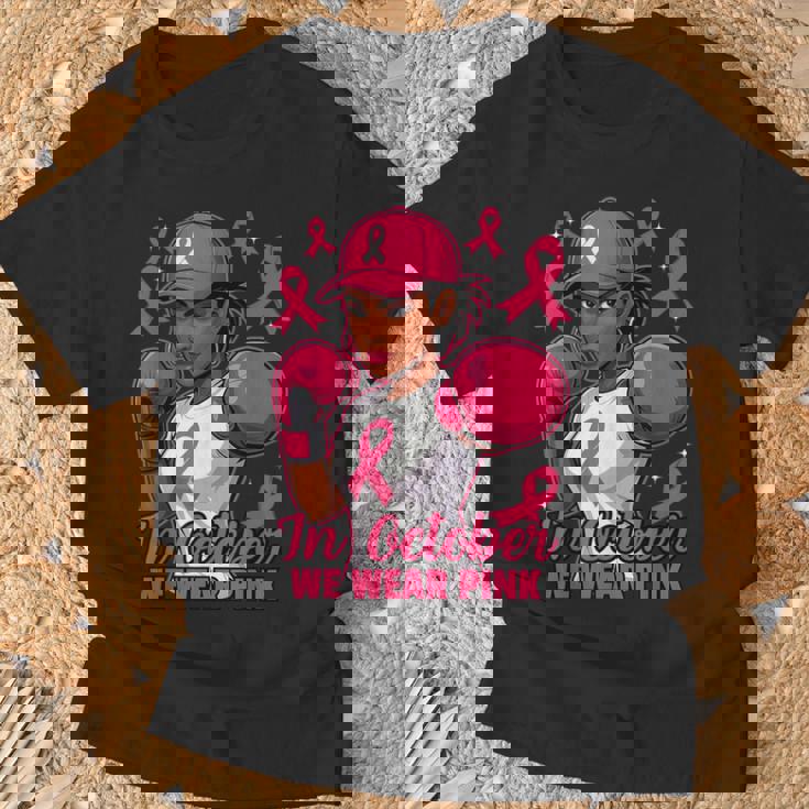 African American In October We Wear Pink Breast Cancer T-Shirt Gifts for Old Men
