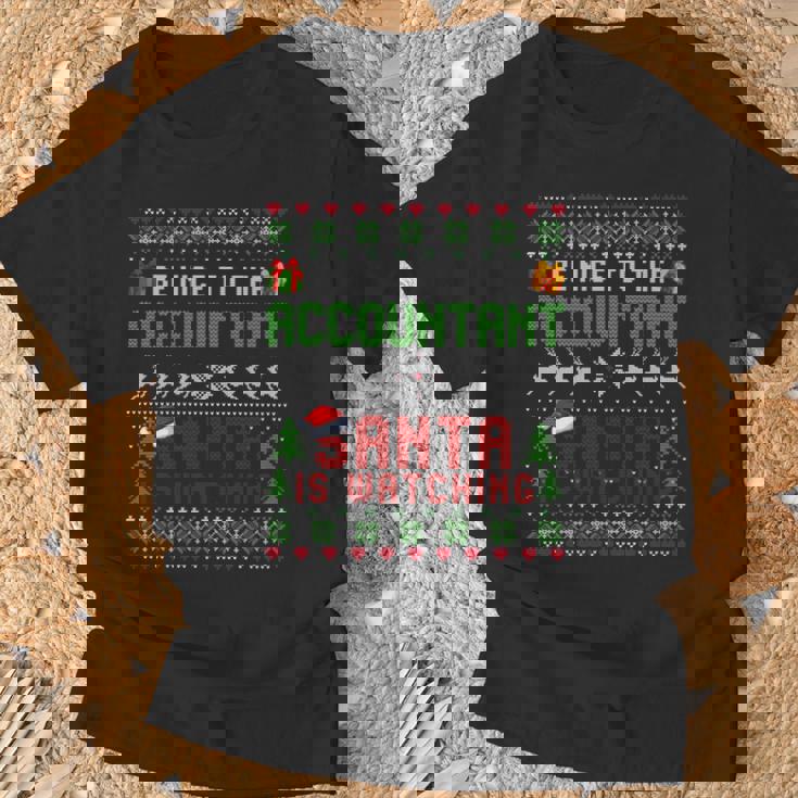 C'est Drôleois Gentil Avec Le Comptable Le Père Noël Regarde Noël Manche Longue T-Shirt Cadeaux pour les vieillards