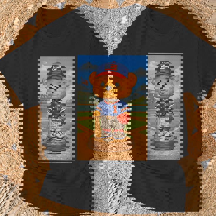 Cool Teddy Bear Baseball Player Illustration Graphic s Tシャツ 高齢者への贈り物